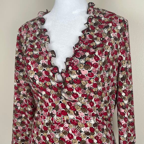 Rare Vintage Pink Print Top ASO Phoebe Buffay Friends V-Neck Faux Wrap Y2K - Picture 10 of 11